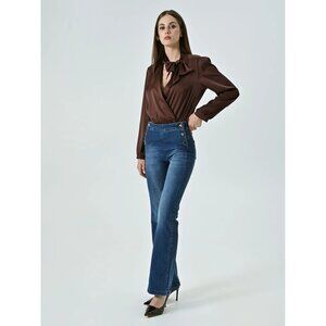 DG2 Flare Jeans Womens Size Medium Mid Rise Flare Buttons Light Wash Blue